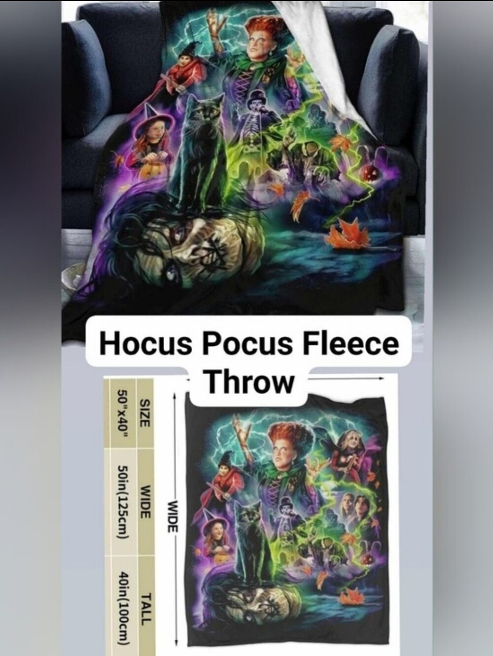 Disney Hocus Pocus 3 Pc Set. 2 Fleece Throws & Lanyard - Brand New & Super Soft